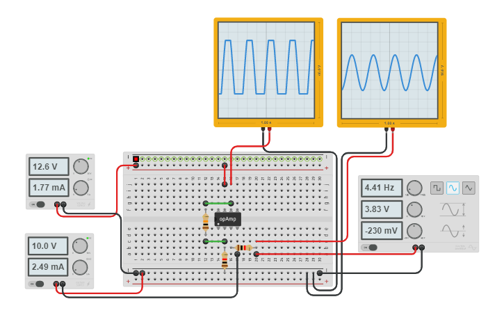 Circuit design non-inverting amplifier - Tinkercad