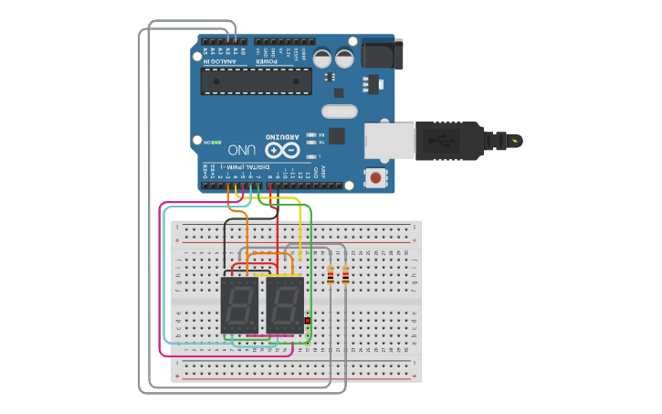 Circuit design 7 segment display - Tinkercad