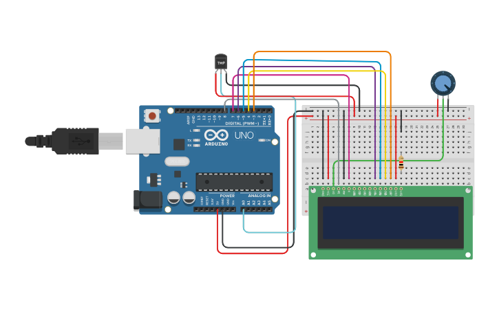 Circuit design exp.6 temp. sensor - Tinkercad