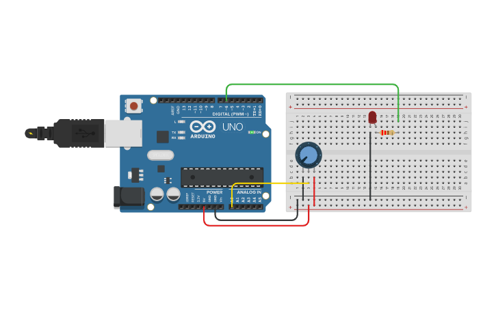 Circuit design Prática 1 - PWM na Arduino - Tinkercad