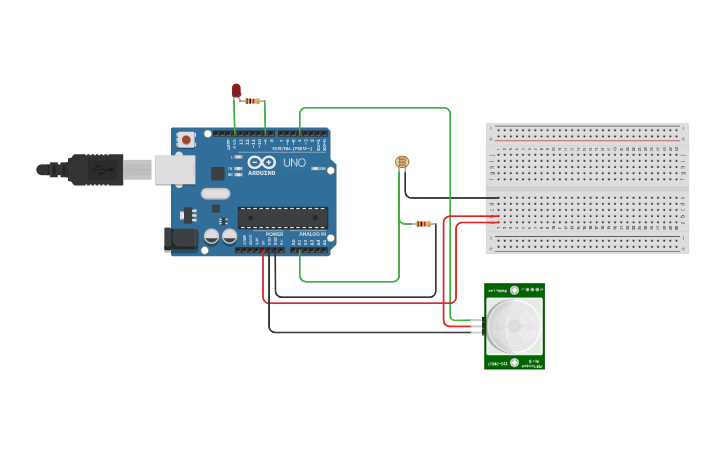 Circuit design Light control by PIR sensor - Tinkercad
