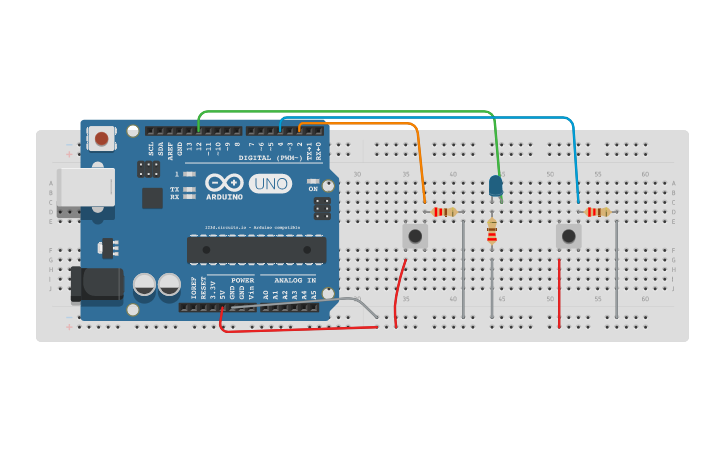 Circuit design ENCENDER UN LED CON DOS BOTONES - ORIGINAL - Tinkercad