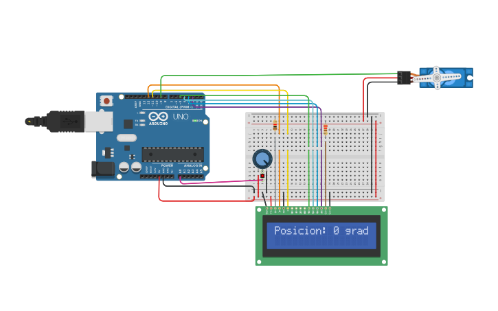 Circuit design Servomotor, grados lcd - Tinkercad