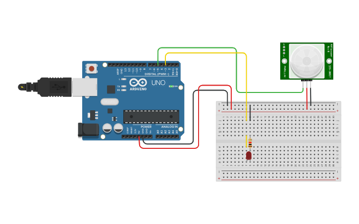 Circuit design Motion detection using PIR - Tinkercad