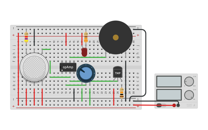 Circuit design fire and smoke alarm - Tinkercad