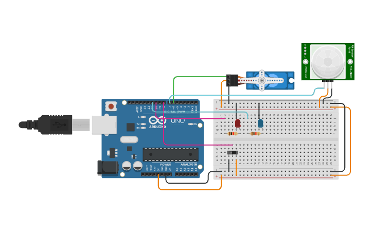 Circuit design Puerta con sensor de movimiento - Tinkercad