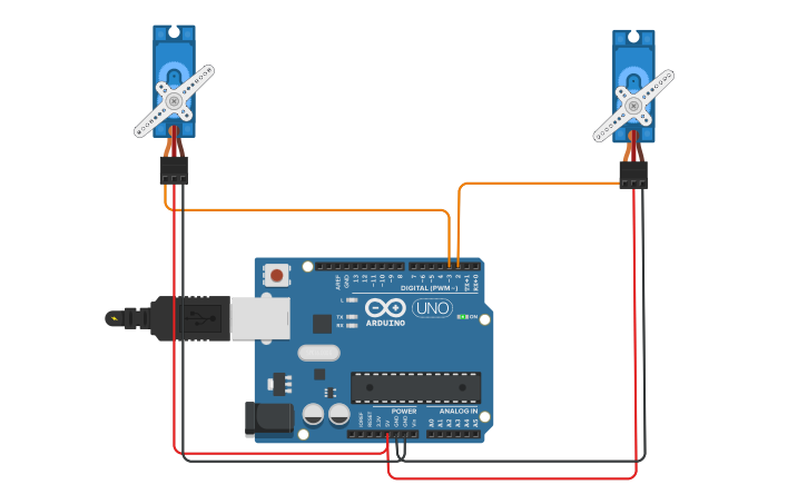 Circuit design 兩顆馬達同時來回轉動 - Tinkercad