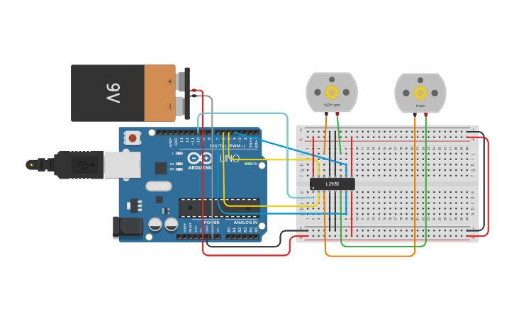 Circuit design DC Motor interfacing using L293D - Tinkercad