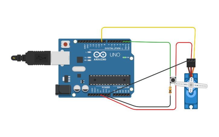Circuit design Arduino Button w/ Servo - Tinkercad