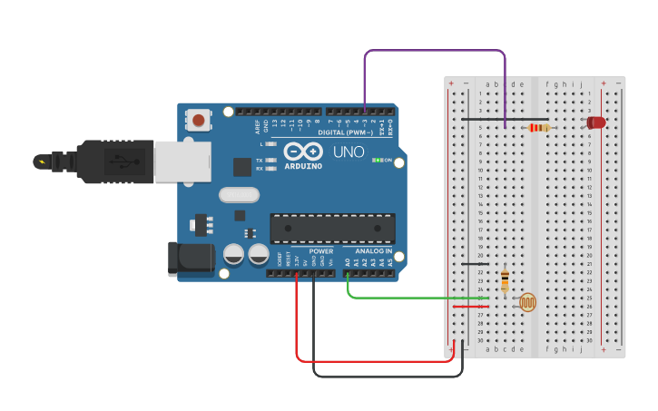 Circuit design Lectura de un Fotoresistor - Tinkercad