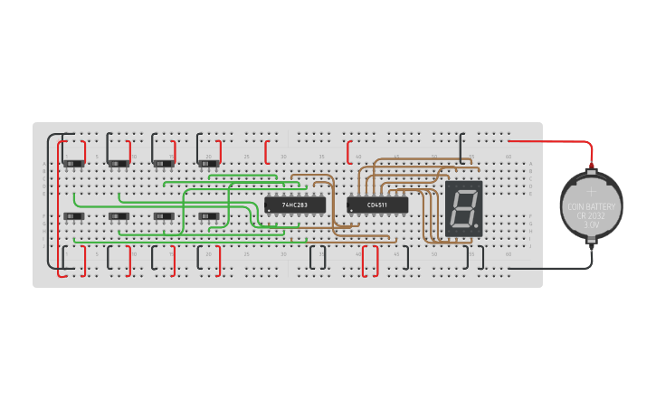 Circuit design ACTIVITY#7- 4-BIT ADDER WITH 7-SEGMENT - Tinkercad