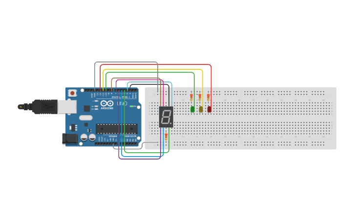 Circuit design Group 7 - Traffic Light with 7 Segment Display - Tinkercad