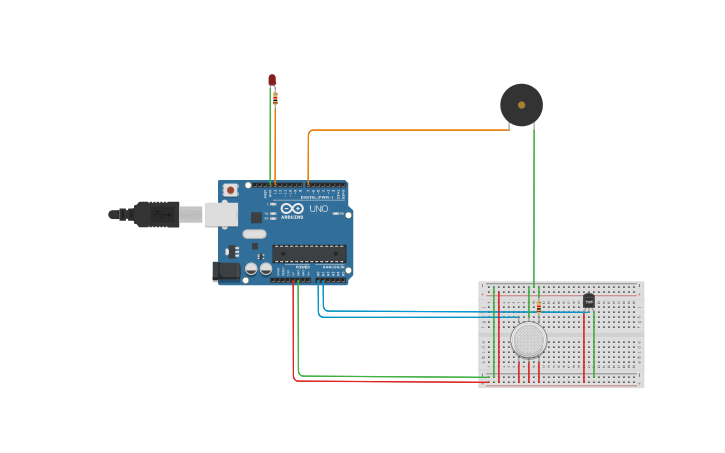 Circuit design Temperature and Gas Sensor - Tinkercad
