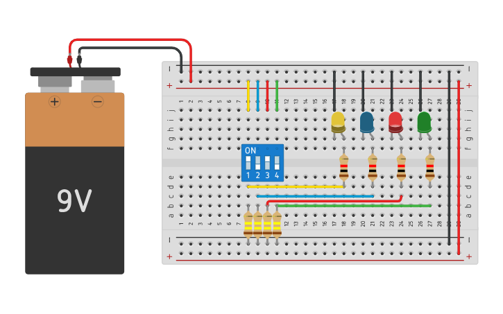 Circuit design Circuito con led, resistor y dip switch de 4 u 8 ...