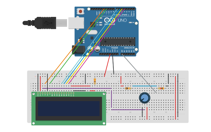 Circuit design Ohmetro con Arduino e display LCD - Tinkercad
