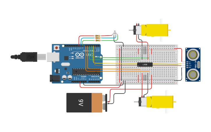 Circuit design Carrito Evasor de Obstaculo - Tinkercad