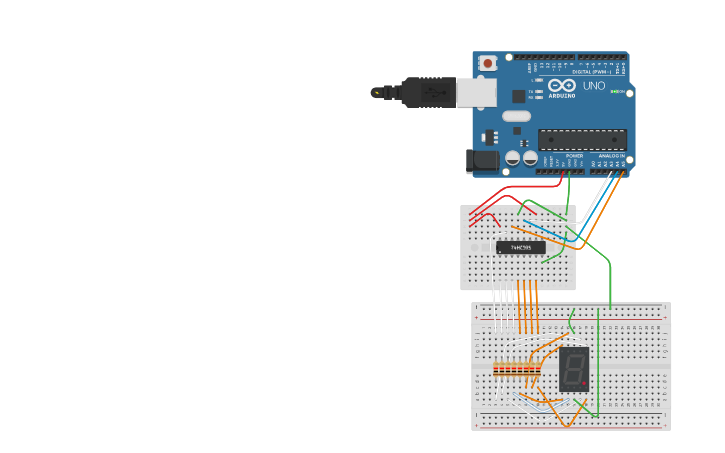 Circuit design 7 Segment LED with 74HC595 | Tinkercad