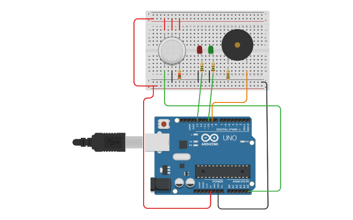 Circuit design Gas sensor - Tinkercad