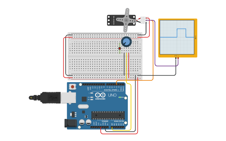 Circuit design Servo controlled by Potentiometer | Tinkercad