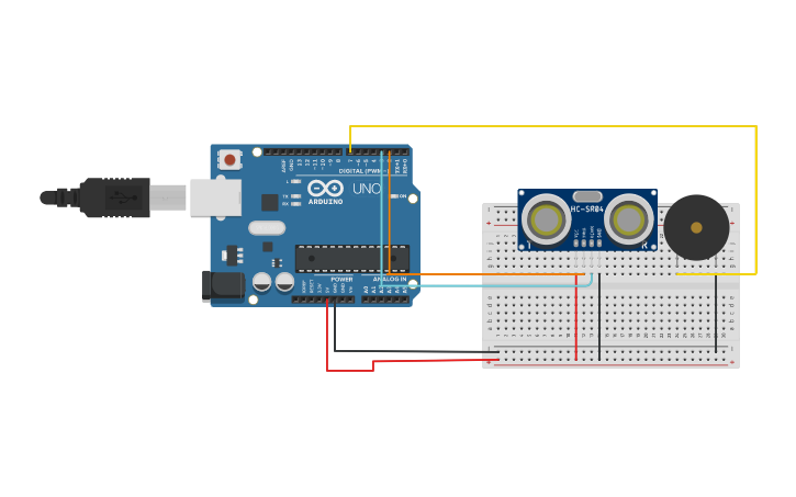 Circuit design Ultrasonic sensor - Tinkercad