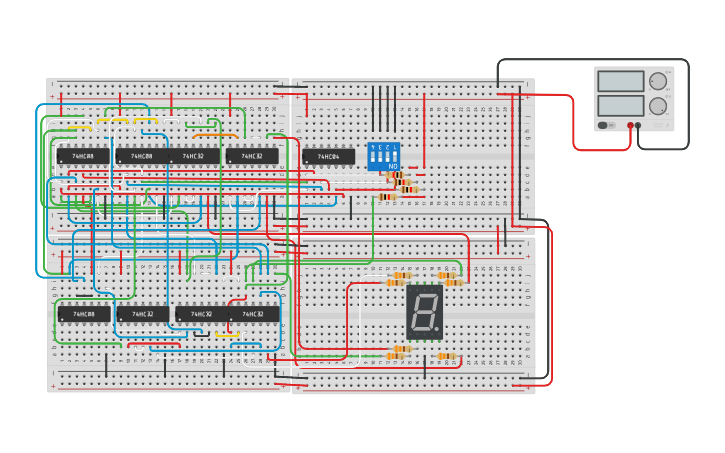 Circuit design led de 7 segmentos con puerta logica - Tinkercad