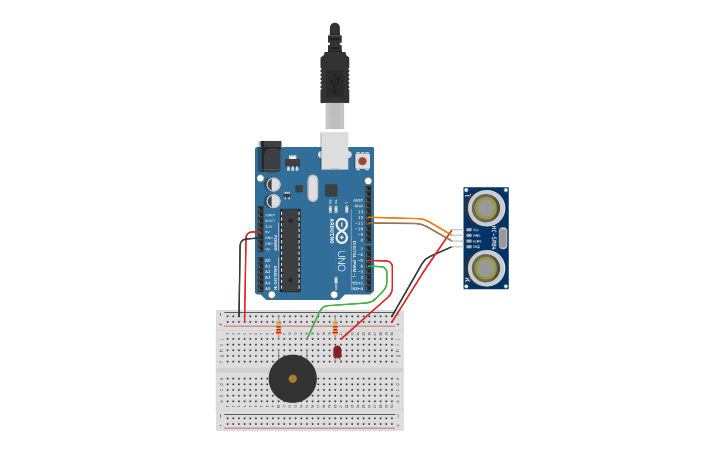 Circuit design sensor ultrasonico | Tinkercad