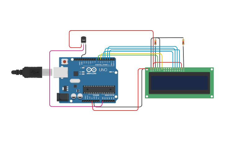 Circuit design Temperature display - Tinkercad