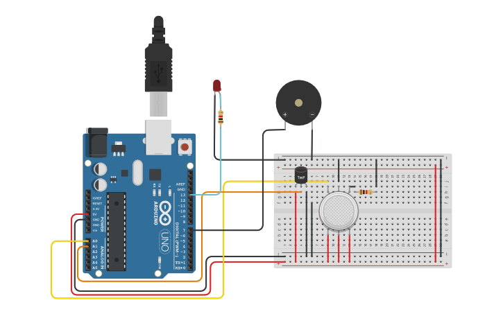 Circuit design Fire Alarm - Tinkercad