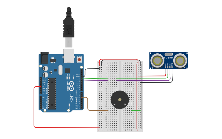 Circuit design ultrasonico - Tinkercad