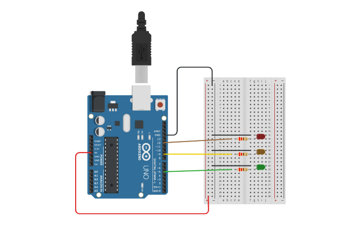 Circuit design arduino_LED-3-lights - Tinkercad