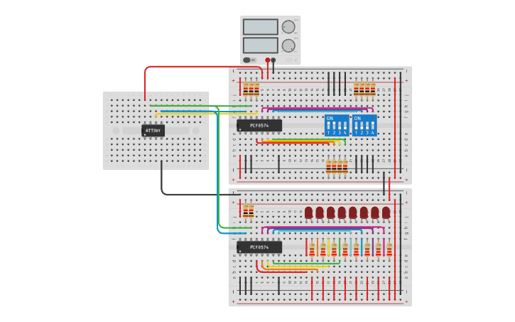 Interupt Layout Design Circuit design ATTiny85 Interrupt Based I/O Expansion (PCF8574) - Tinkercad