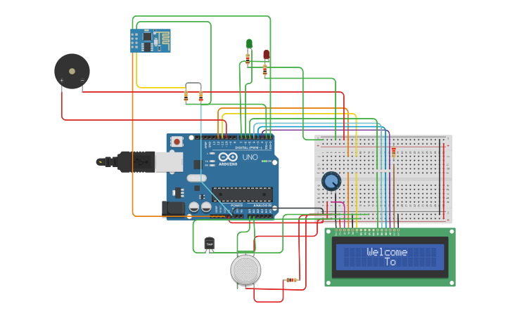 Circuit design Smoke alarm - Tinkercad