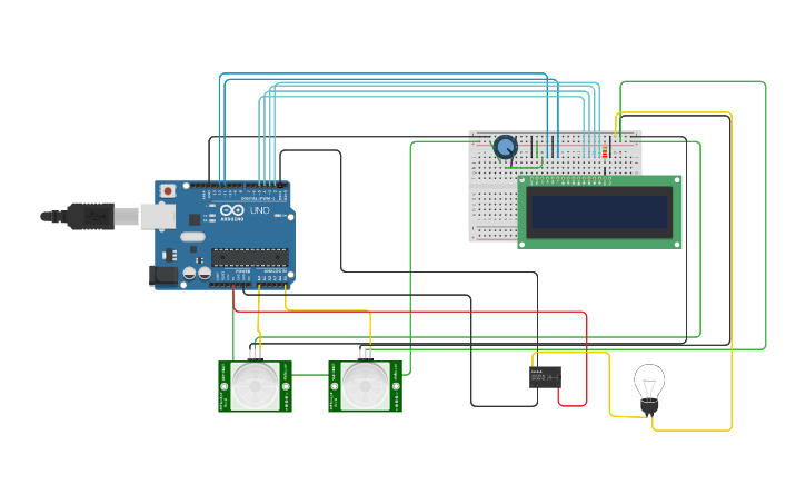 Circuit design Visitor Counter With Light Control | Tinkercad