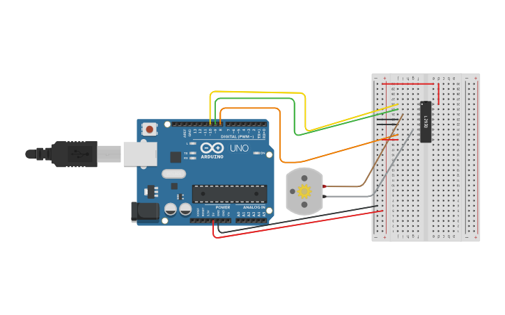 Openable Arduino Bridge Circuit design H-Bridge arduino demo - Tinkercad