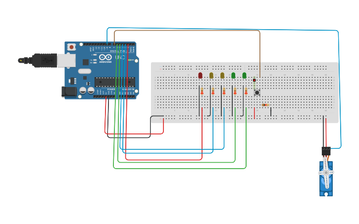 Circuit design Servo pulsante e meter - Tinkercad