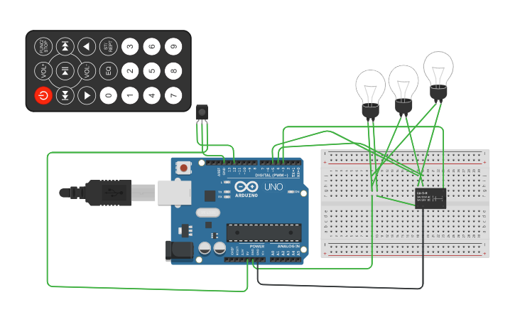 Circuit design IR remote and relay - Tinkercad