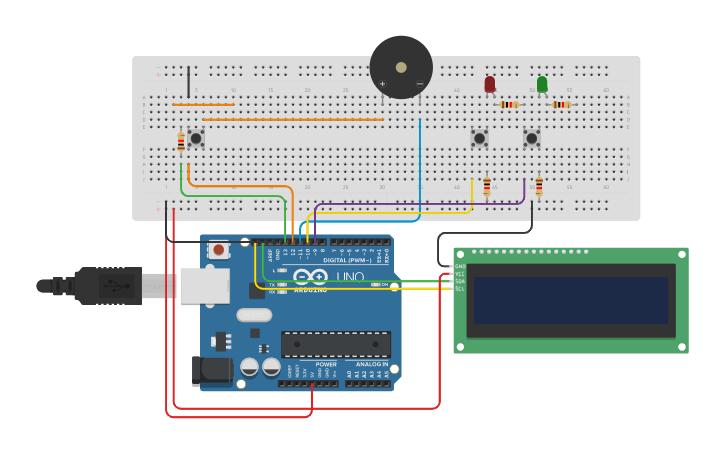 Circuit design Quiz em Arduino UNO | Tinkercad