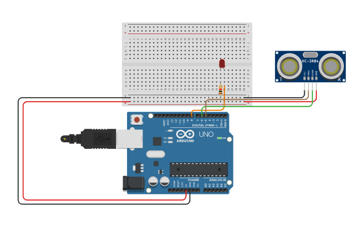 Circuit design Programa sensor de distancia - Tinkercad