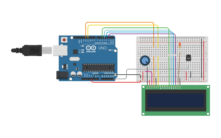 Circuit design Termo sensor con Pantalla LCD - Tinkercad