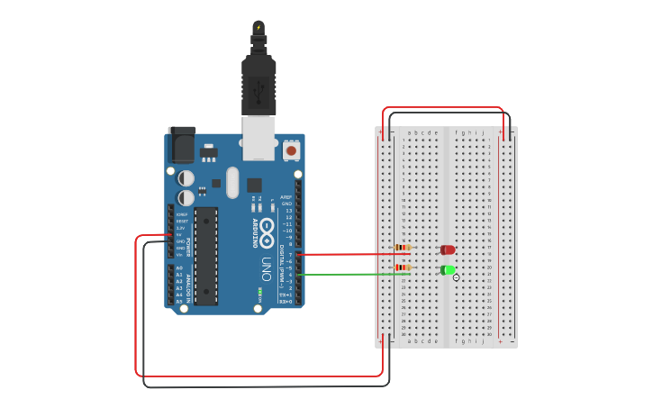 Circuit design 2 LED arduino circuit | Tinkercad