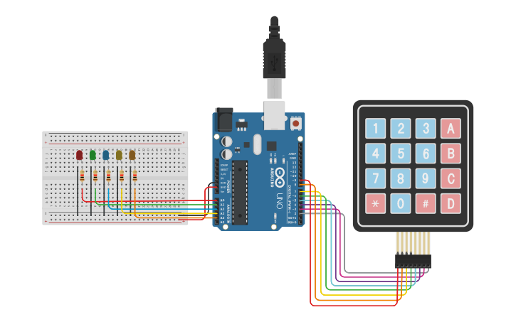 Circuit design LED Color Code using Keypad - Tinkercad