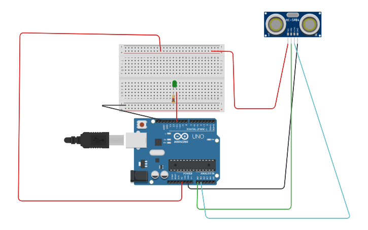 Circuit design Ultrasonic Sensor - Tinkercad