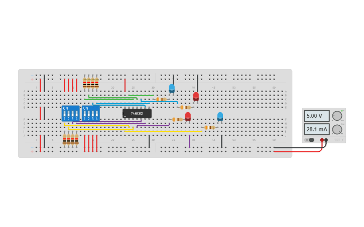 Circuit design 74LS02 Puerta NOR - Tinkercad
