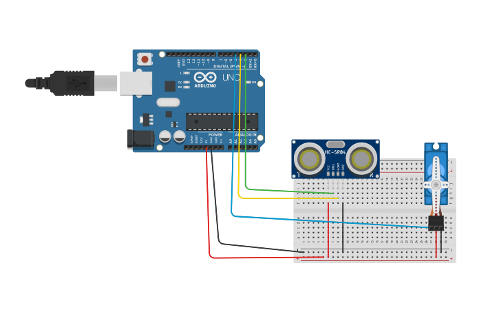 Circuit design Sensor Ultrasonido con Servomotor - Tinkercad