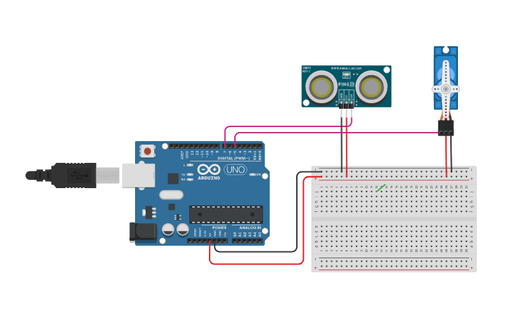 Circuit design Arduino with Ultrasonic distance sensor and micro servo ...