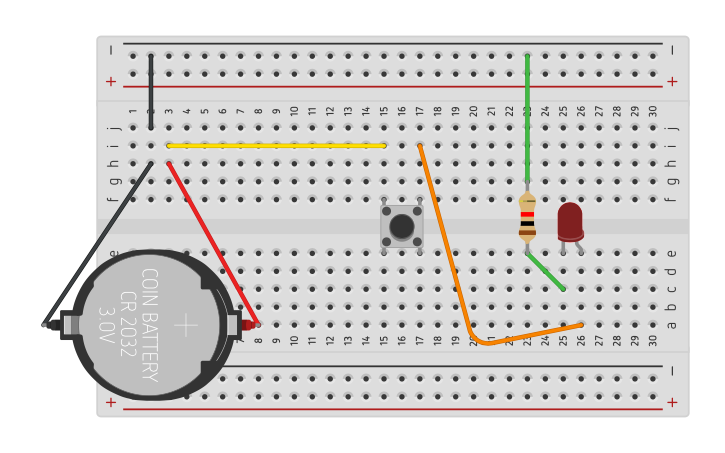 Circuit design Button and LED | Tinkercad