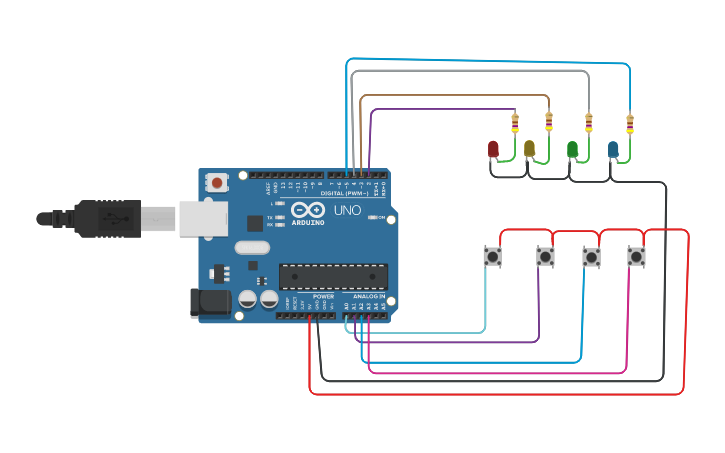 Circuit design Fastest finger first - Tinkercad
