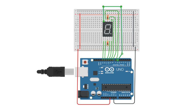 Circuit design 7-Segment Display - Tinkercad