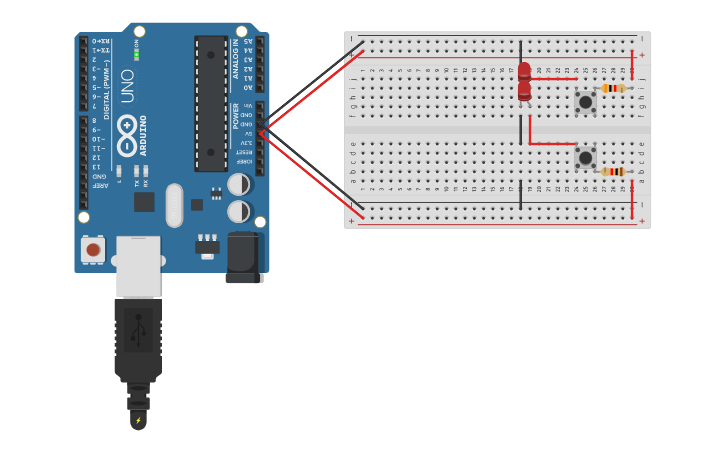 Circuit design LED COM 2 BOTÕES - Tinkercad