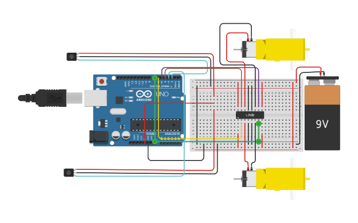 Circuit design Line Follower Robot (Problem 1) - Tinkercad